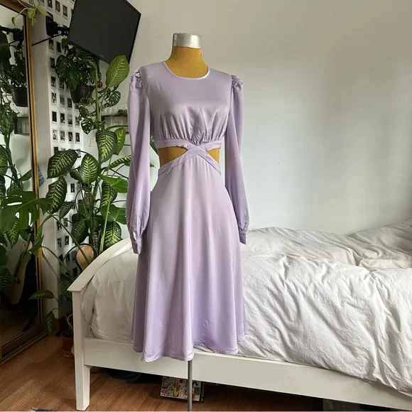 knee length dresses for ladies Lavender Satin Midi Dress | Purple Door Boutique main image 1
